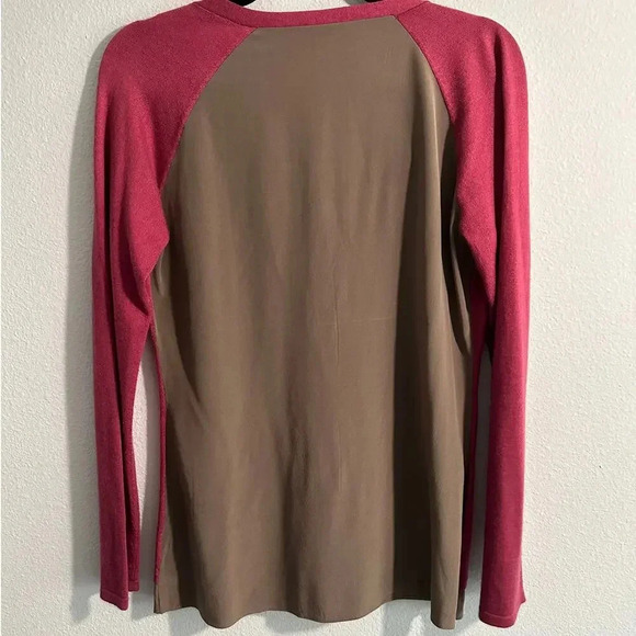 Saks Fifth Avenue Cashmere and Silk Cardigan Rose Pink and Brown Sweater Size M - Picture 2 of 8